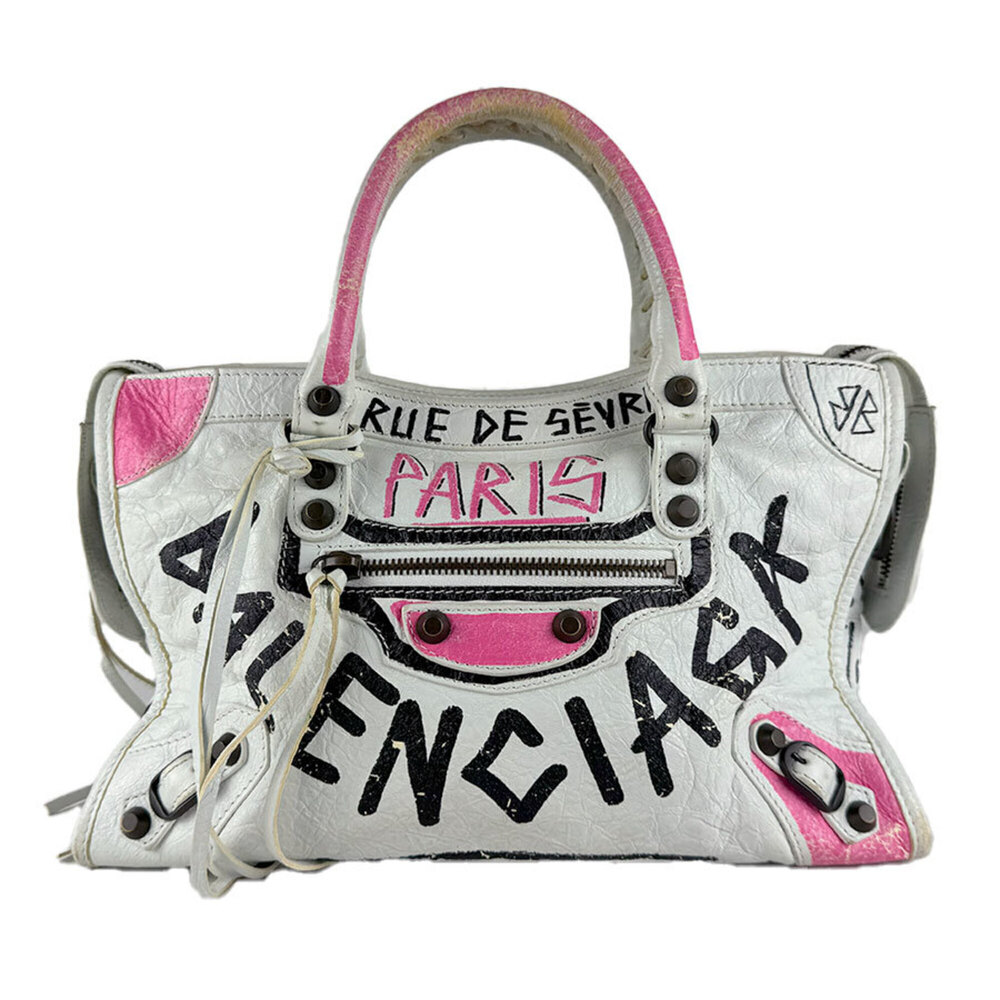Balenciaga BALENCIAGA Handbag Classic City Graffiti Leather White Black Pink ...